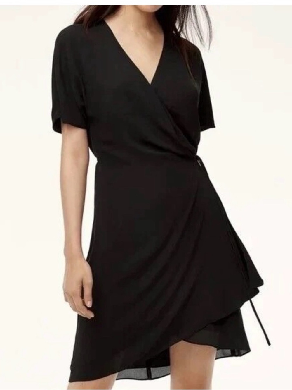 Babaton Black Asymmetrical Wrap Dress with Side Tie